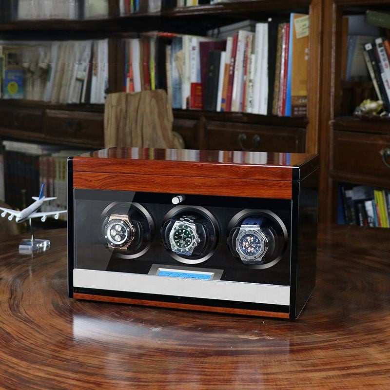 Triple Watch Winder - Wood + Red