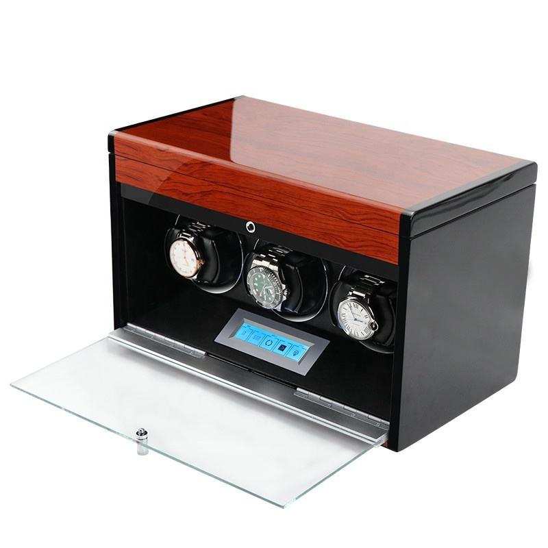 Triple Watch Winder - Wood + Red