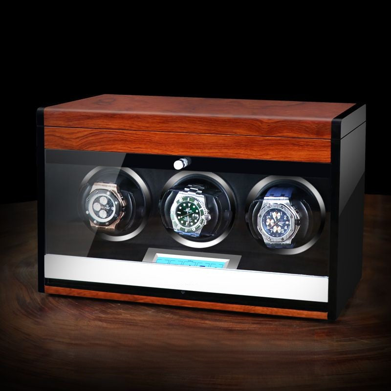 Triple Watch Winder - Wood + Red