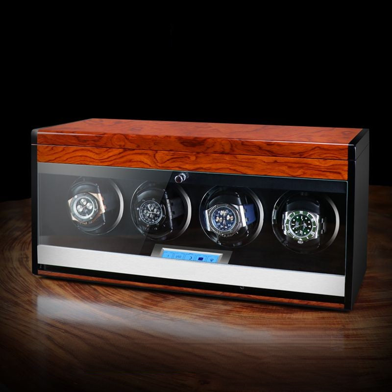 4 Watch Winder with Storage Space - Wood + Red