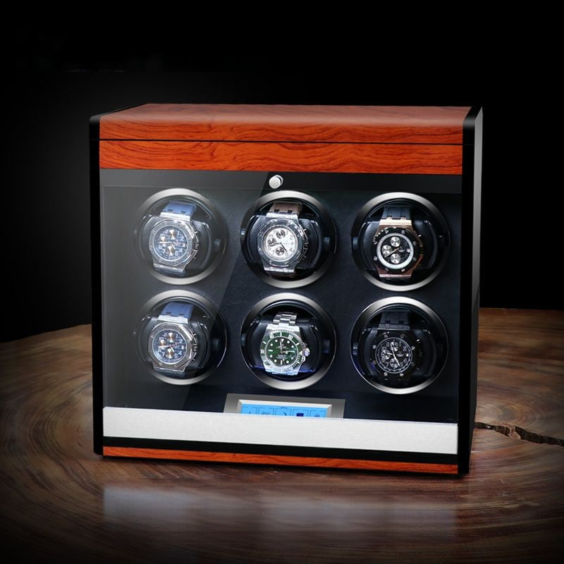 6 Watch Winder - Wood + Red