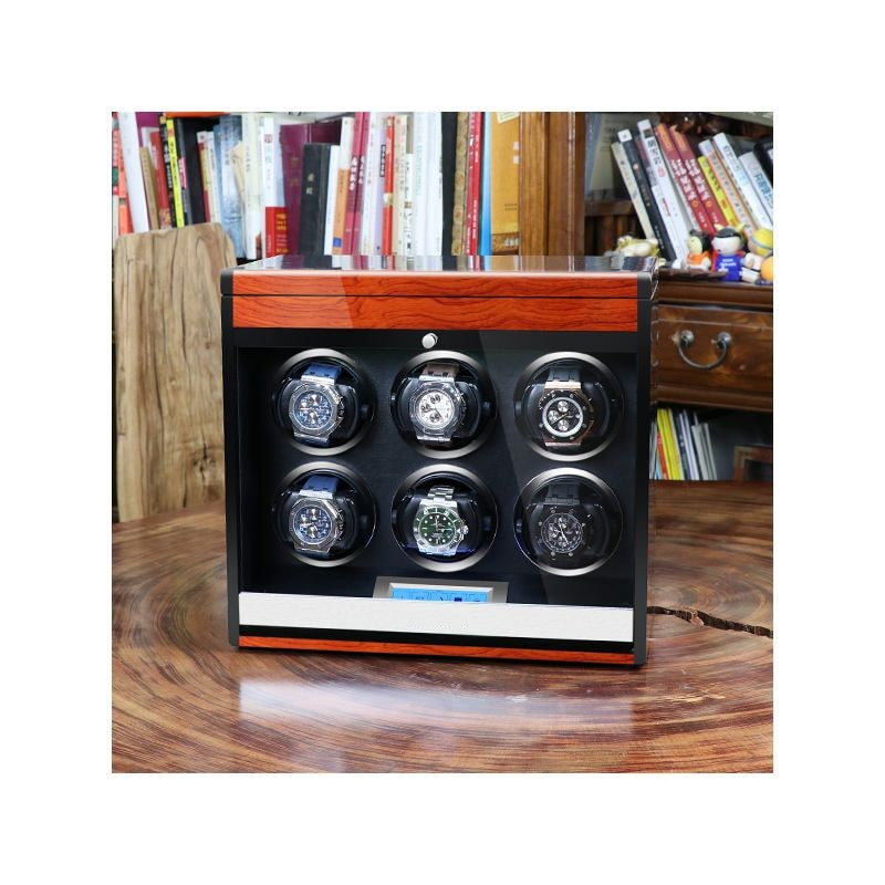 6 Watch Winder - Wood + Red