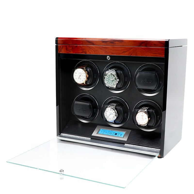 6 Watch Winder - Wood + Red