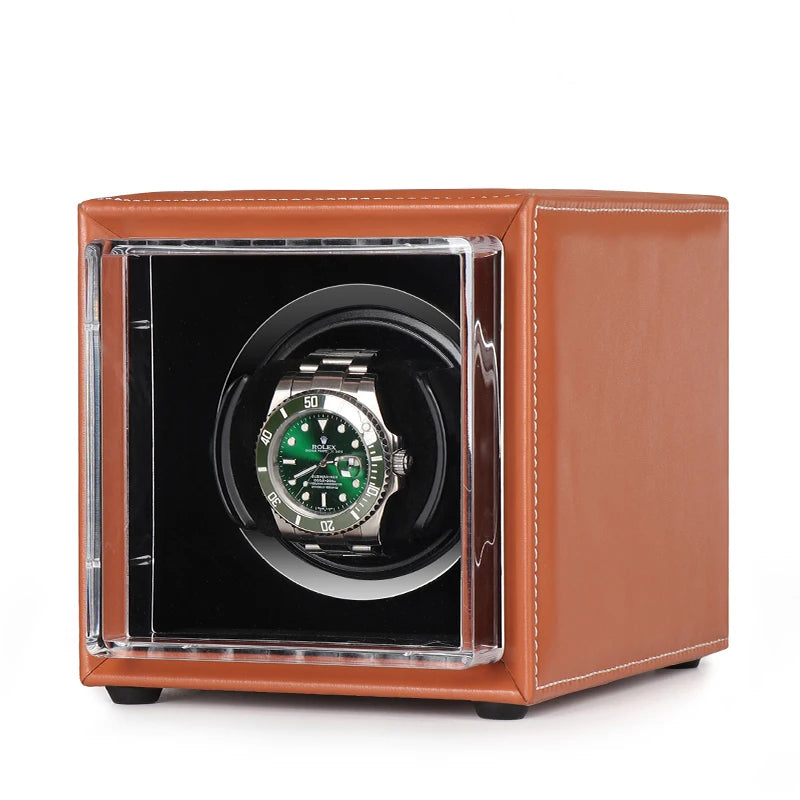 Boxy Watch Winding Display Case for Single Watch - Brown