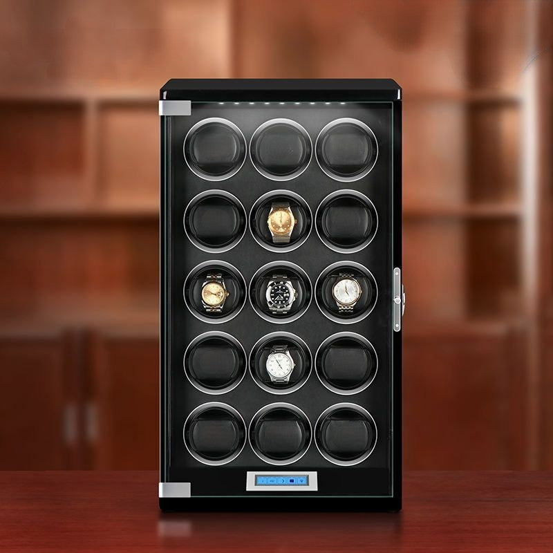 15 Wooden Watch Winder Box for Rolex - Black