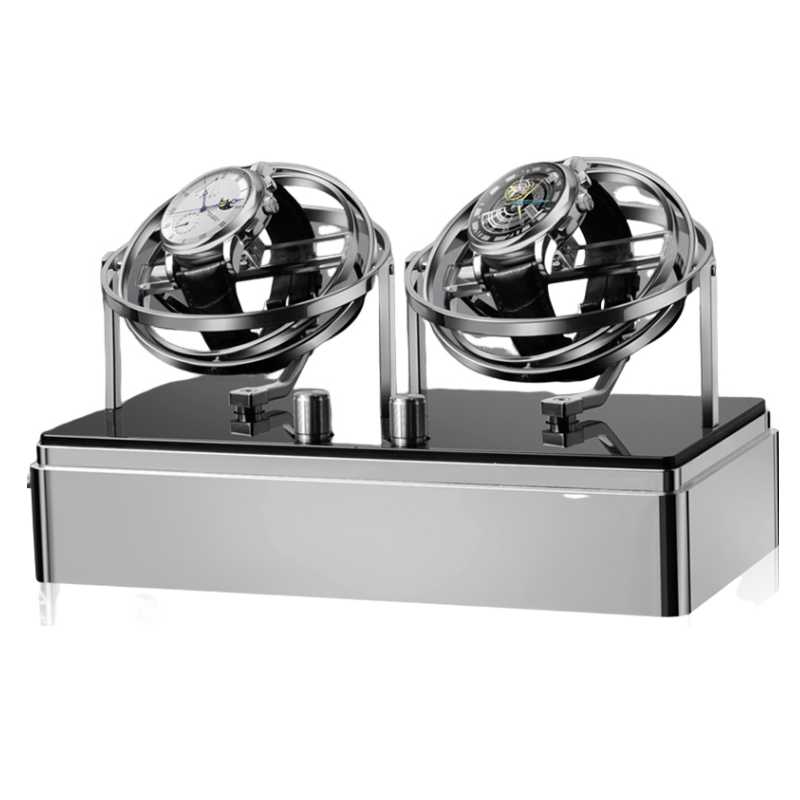 Orbit Gyro Double Watch Winder with LED Lights Silver – URORO