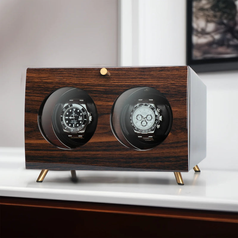 Double Wood Watch Winders For Automatic Watches - Winder for Rolex, Ebony wood texture