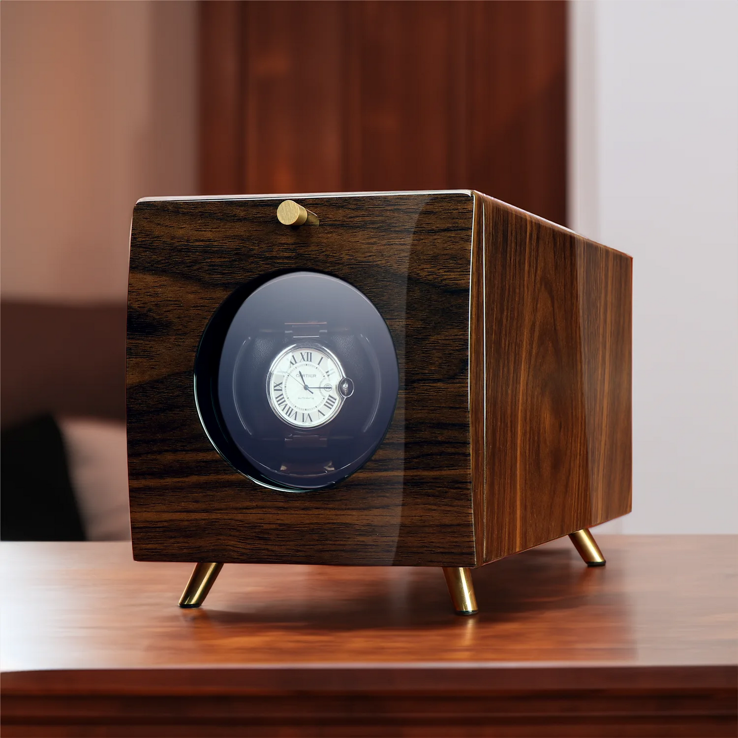 Single Wood Watch Winders For Automatic Watches - Winder for Rolex, Ebony wood texture