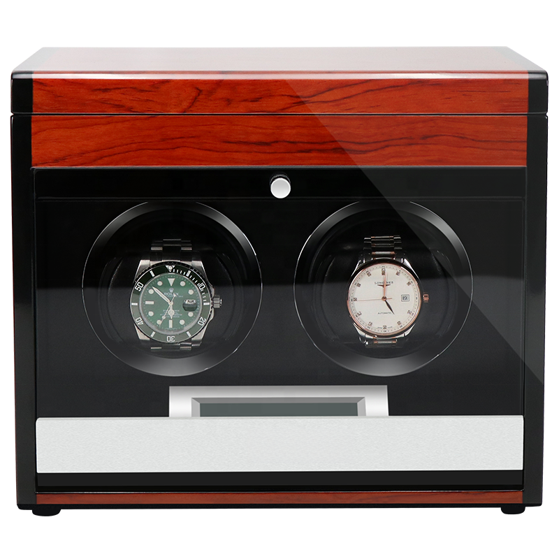 URORO Double Watch Winder - Wood + Red
