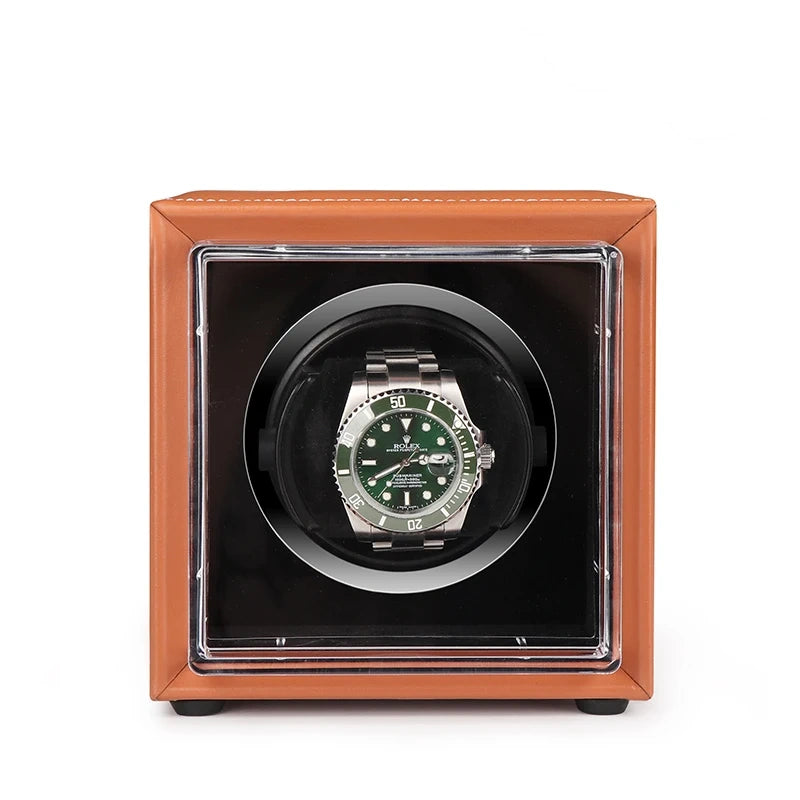 watch display case watch box for watch Boxy Watch Winding Display Case for Single Watch Brown – URORO