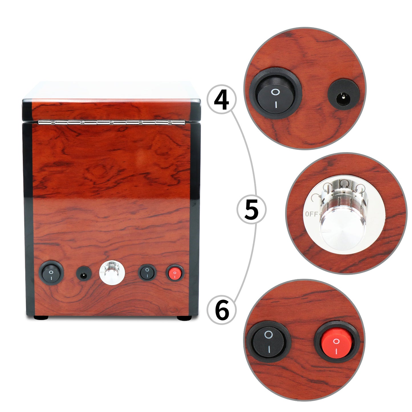 URORO Single Watch Winder - Wood + Red
